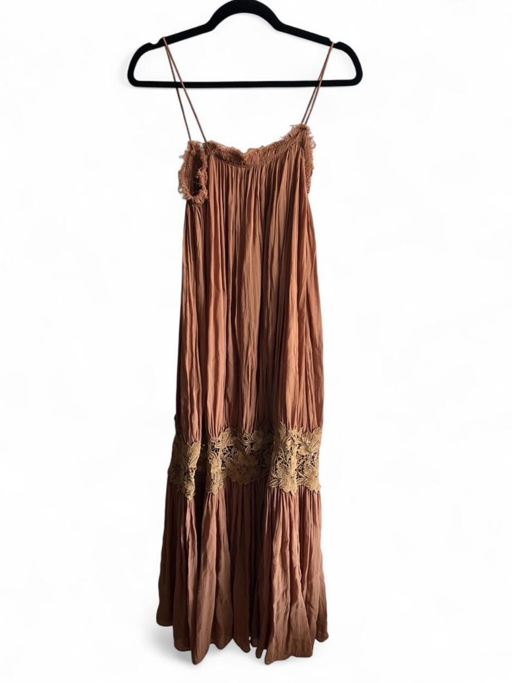 Zara ZW Collection Wrinkled Embroidered Dress in Brown - Picture 6 of 7